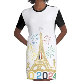 Olympische Spiele 2024 Eiffel Tower T-Shirt Kleid