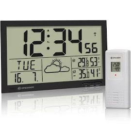 BRESSER Wetterstation MyTime Jumbo LCD Wetter-Wanduhr, Schwarz