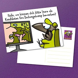 Böse und lustige Grußkarte zu RTL Dschungelcamp, schräge Postkarte, MuddyBird