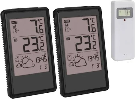 TFA 35.1170.01.Plus Funkwetterstation mit 2 Display Wettervorhersage Funkuhr Datum Trendanzeige Aussensensor