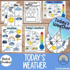 Heutiges Wetter, Kreiszeit, Vorschullehrplan, druckbares Vorschulwetter, druckbare Vorschule, Homeschool, Montessori-Lehrplan