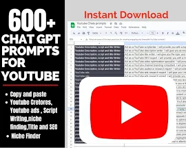 Chat GPT 600 + Youtube Prompt, Youtubers Chat Gpt Prompts, Script Writing Prompts für Youtube, Titel, Anzeigen, Beschreibung schreiben Prompts Chat