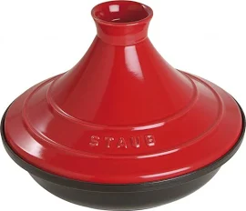 Staub Tajine aus Gusseisen in schwarz-kirschrot 28 cm / 20 cm