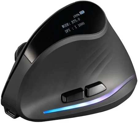 zelotes Kabellose Bluetooth Maus mit Display,Wiederaufladbar Funkmaus,4000 DPI,BT 5.0/3.0 + 2.4GHz,7 Tasten mit USB-Empfänger,RGB,Vertikale