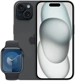 Apple iPhone 15 mit Watch | o2 Mobile M Boost 50 GB+ Vertrag | 128 GB | Farbe: schwarz