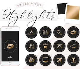 Instagram Story Highlight Icons - Instagram Stories - Instagram Story Cover - Schwarz und Gold - Glam - IOS 14 App Icons Aesthetic iPhone
