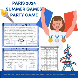 Paris Frankreich 2024 Sommerspiele Party Spiel Print & Play Codeknacker Dekoder Schnitzeljagd Aktivitäten Set - 13 A4 Seiten Sofort PDF Download