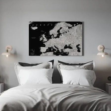 Black and Grey Detailed Map of Europe - Impression sur toile - Dimensions : 30x20 cm à 150x100 cm
