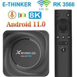 Boîtier Smart TV Android 11.0 X88 Pro 20 E Thinker 8K, Wifi bi bande, Bluetooth 4.0, Ethernet 1000m