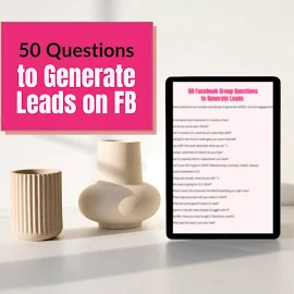 50 questions de groupe Facebook pour obtenir des prospects. Marketing de groupe Facebook. Flyer marketing FB personnalisable. Modèle d'aimant en plomb