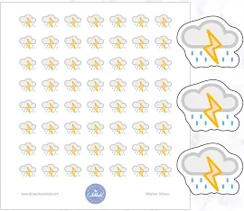 Stickers pour agenda météo orageux | Stickers tonnerre | Stickers tempête | Stickers de l'agenda pour les jours de pluie | Stickers météo