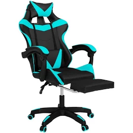 Idmarket Fauteuil de Gaming Alex réglable avec Repose pied, coussin de tête et coussin lombaire Noir et Bleu Turquoise