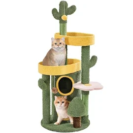 Yaheetech Arbre à chat Design Oasis Moppy avec Cachette cylindrique 123 cm de Haut Vert