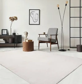 Tapis de Salon ou chambre en Creme 60x110 | Tapis poil Ras moderne et doux | rectangulaire | interieur | lavable The Carpet Loft