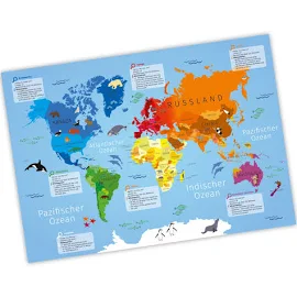 Kids Learning Poster World Map A3/ A2/ A1 in 3 Different Sizes Continents America, Europe, Africa, Poster