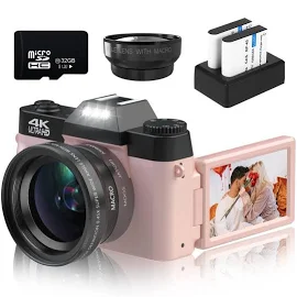 Appareil photo numérique pour la photographie et la vidéo Caméra de blog vidéo 4K 48MP YouTube avec écran inclinable à 180°, zoom numérique 16x,