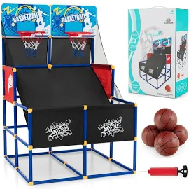 Costway Jeu d’arcade de Basket Ball avec Double Shootout et panier de Basket 4 Ballons et 1 Pompe de gonflage rampe de retour