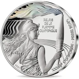 Jeux Olympiques de Paris 2024 - monnaie de 10€ Argent - Relais de la flamme Olympique - qualité Be Millésime 2024