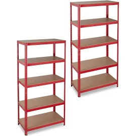 Relaxdays - Lot de 2 étagère charge lourde, meuble 5 niveaux, Cave charge 875 kg, Garage, 180x90x45 cm, acier, MDF, Rouge