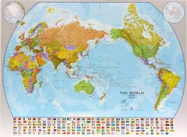 Maps International carte World Political: Pacific - Jaune