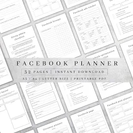 Agenda Facebook imprimable | Organisateur de médias sociaux numériques | Modèle de publicité Facebook | Planificateur de contenu Facebook | Télécharge