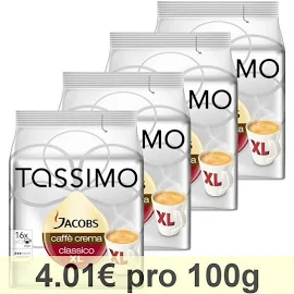 Tassimo Jacobs Caffè Crema XL, Rainforest Alliance, Lot de 4, 4 x 16 T-Discs