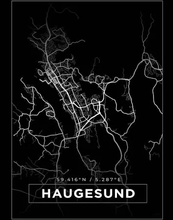 Map - Haugesund - Black (50x70 cm)