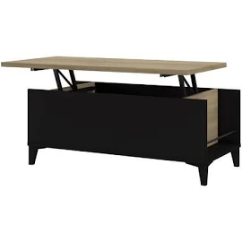 Table basse avec plateau relevable - Noir/chene - L 100 x P 50/72 x H 42/55 cm - Evan