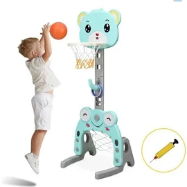 Dreamade Support de Basket Multifonctionel pour enfant avec but de Football & Jeu d’anneaux, hauteur Réglable,Pour Salon,Chambre