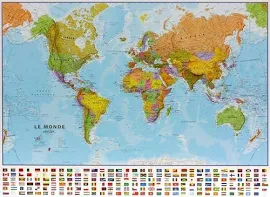 Maps International carte Monde Politique - Jaune