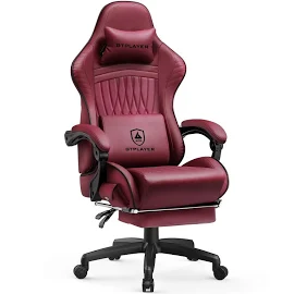 GTPLAYER Chaise Gaming, Fauteuil Gamer Ergonomique avec Haut-Parleur Bluetooth, Siège Pivotante avec Accoudoirs Synchronisés et Repose-Pieds (vin