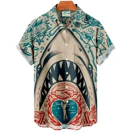 Chemises Hawaïennes à motif de requin océan pour Homme, Vêtement de luxe, Vintage, Dazn, Viking,