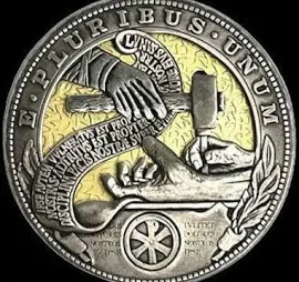 Moving Coin - Gods Wrath - Fond Doré Roman Booteen Morgan Dollar Hobo Nickel Nickle US Pièce Mécanique Américaine Jésus Unique Sculpté