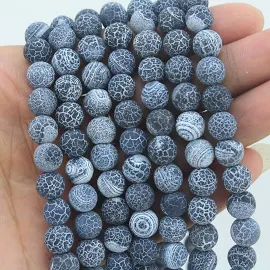 6mm, 8mm, 10mm Perles de pierres précieuses d'agate mate, perles d'agate noires rondes, Full Strand, perles de pierre naturelle, agate altérée----15-1