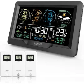 Uzoli Station météo Sans fil avec 3 Capteur horloge numérique thermomètre Hyg...