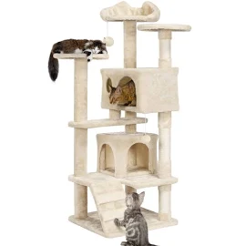 Yaheetech Arbre à chat avec 2 niches multi-niveaux hauteur 137cm idéal pour 3-4 chats