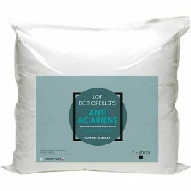 Lot de 2 oreillers microfibre Anti acariens 60x60cm