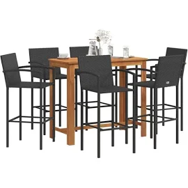 Ensemble de bar de jardin 7 pcs noir bois massif acacia rotin