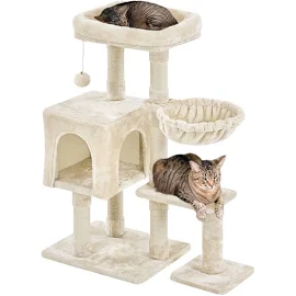 Yaheetech Arbre à chat plate-forme Centre d'activités et boule en Peluche hauteur 96cm Beige