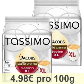 Tassimo Jacobs Caffè Crema XL, Rainforest Alliance, Lot de 2, 2 x 16 T-Discs