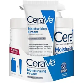 Crème hydratante quotidienne Cerave avec pack combo pompe, hydratant visage et corps pour peau normale à sèche, pompe de 16 oz et taille de voyage ...