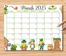 Calendrier modifiable de mars 2025, agenda de la Saint-Patrick, calendrier de classe imprimable à remplir, calendrier scolaire pour enfants, télécharg