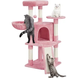 Yaheetech Arbre à Chat Hauteur 107cm Griffoir Grattoir Tour de Jeux pour Chat avec Centre d'activités Arbre a Chat en Sisal Rose