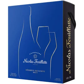 Nicolas Feuillatte Champagne brut Réserve Exclusive, Coffret Cadeau avec 2 Flûtes - bouteille de 75 cl