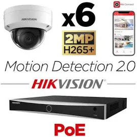 Kit vidéosurveillance 6 caméras antivandale Hikvision full HD H265+ Motion Detection 2.0 vision de nuit 30 mètres EXIR 2.0