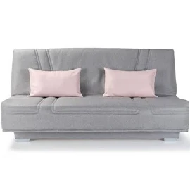 Comfort Bultex banquette clic Clac - tissu Gris + coussins Déco Rose - L193 x P9