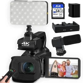 60FPS 4K Camcorder Youtube Video Camera For Live Streaming 4.0" Touch Screen 64MP Digital Recorder