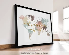 World Map Wall Art | World Map Poster | Travel Map Canvas | Wall Map Print Framed | Personalised Map by ArtPrintsVicky