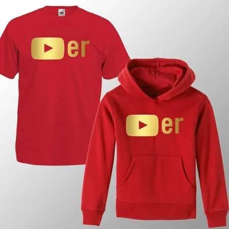 Kids Red & Gold Youtube Hoodie or T-Shirt