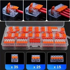 75pcs Electrical Quick Connector Lever Wire Nut Connector Assortment Kit 2/3/4 Port Push-in Connections Terminals DIY Wire Connectors 28-12 AWG